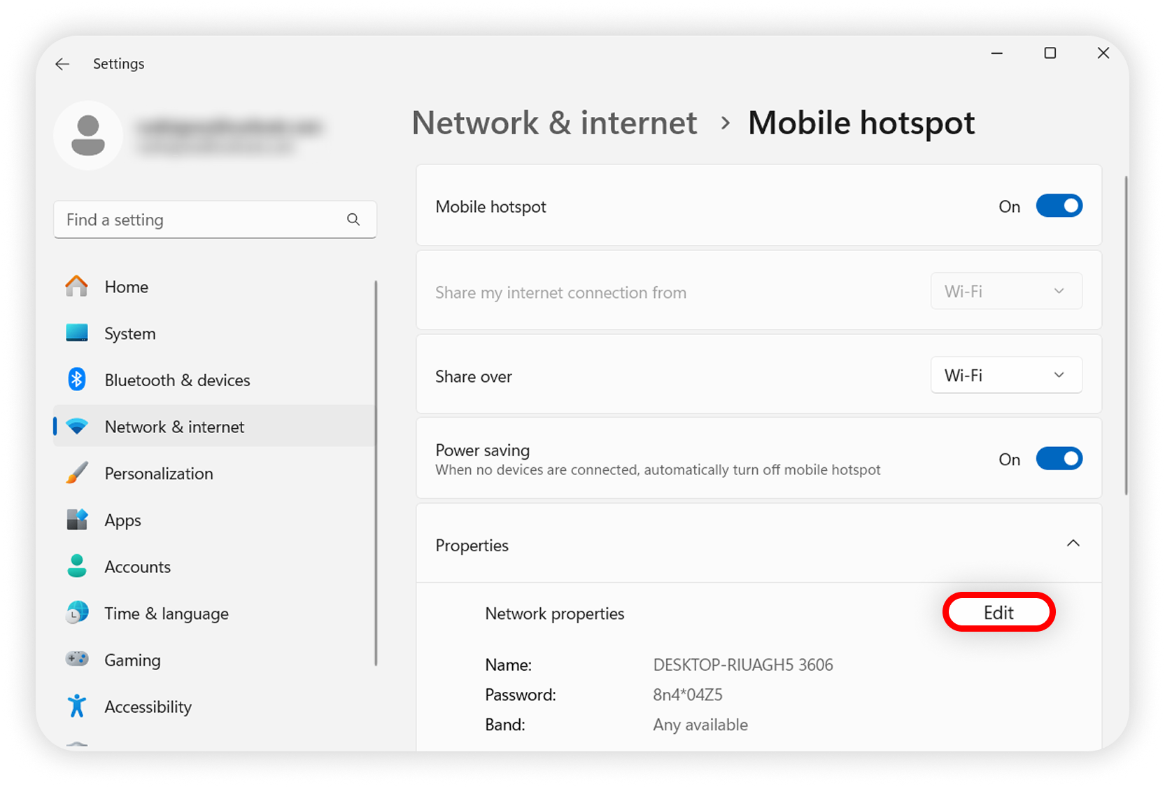 View of Windows mobile hotspot section, edit button is highlighted.png